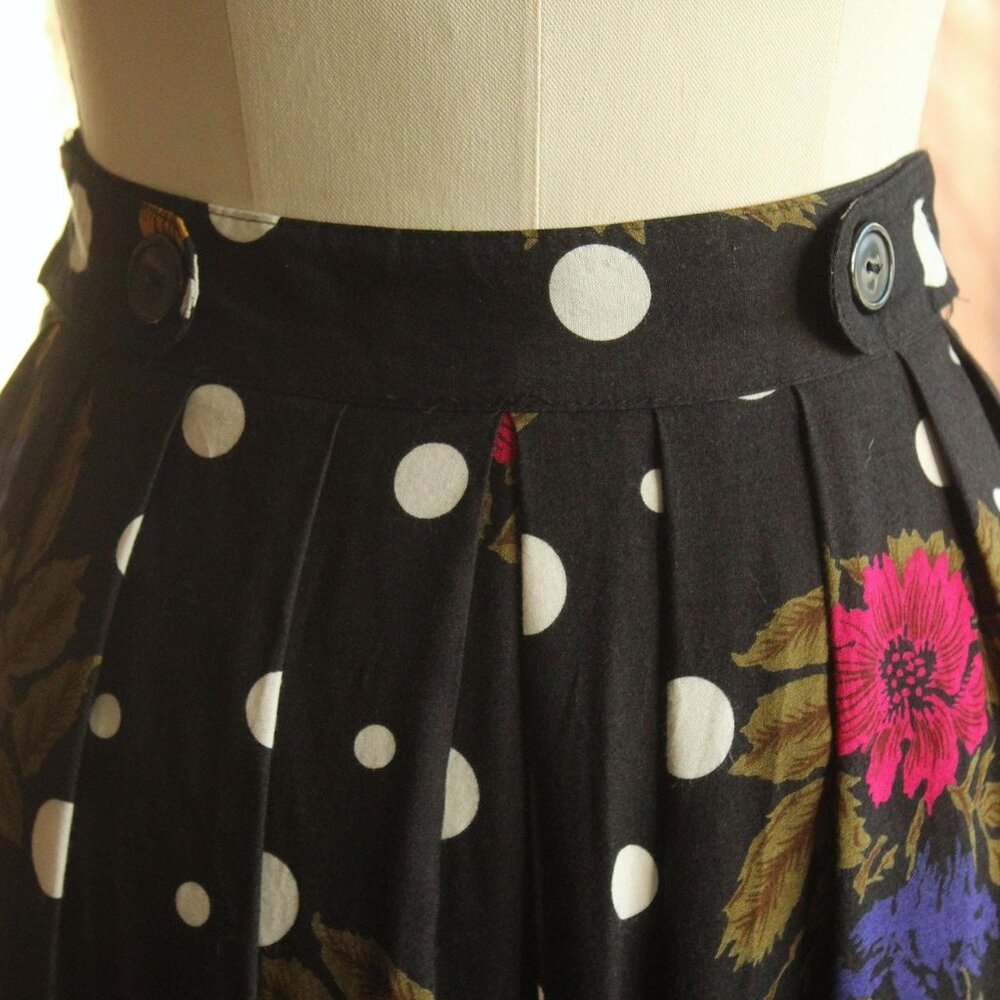 Vintage 1980s 1990s Skirt, Norton McNaughton Petites Polka Dot and Floral - Picture 4 of 12